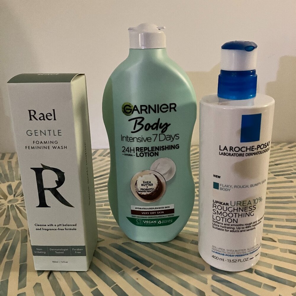 La Roche-Posay Lotion, Garnier - Intensive Lotion, Rael Feminine Wash